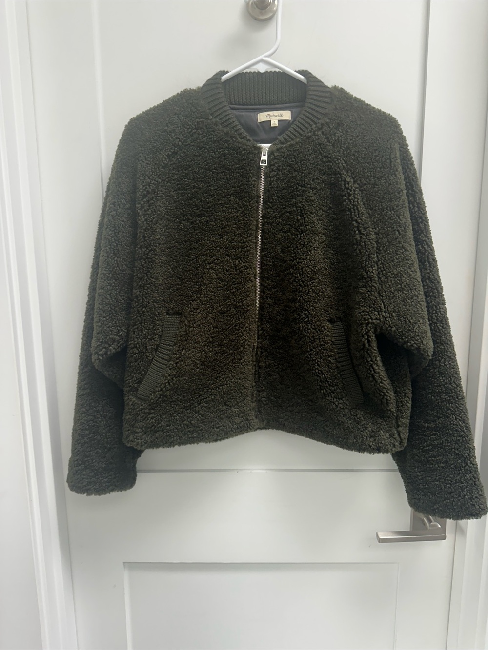 Madewell Bomber Jacket in Sherpa - Midnight Olive